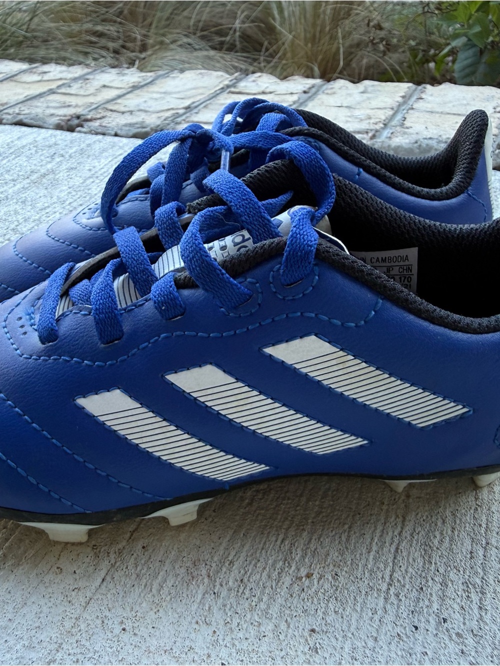 adidas Blue Kids Soccer Sneakers with White Stripes